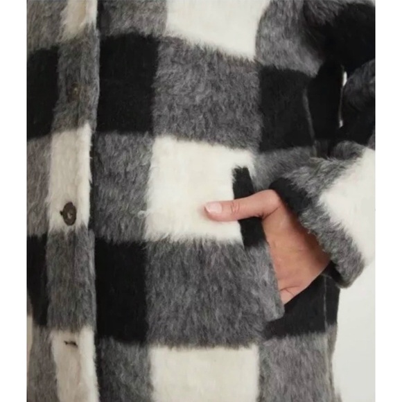 NWT MARINE LAYER Wool Blend Plaid Check Button Up High Neck Long Cocoon Coat M - Picture 6 of 8